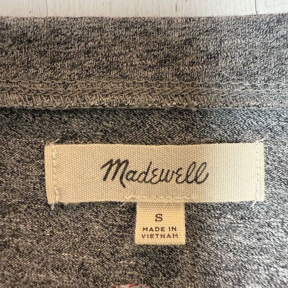 Madewell Women's S U-Neck Embroidered Tee T-Shirt Gray Cotton Viscose Poly - Picture 7 of 9